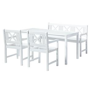 Rosenborg Gartenset - Tisch + Bank + 2x Stuhl - Zertifiziertes Mahagonyholz glanzweiß lackiert