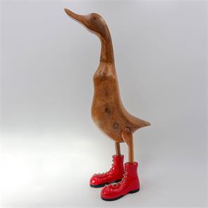 Ente »Claudine« riesengroß beige-braun aufrecht mit roten Schuhen