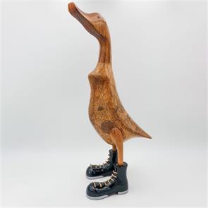 Ente »Wolfram« riesengroß beige-braun aufrecht mit schwarz/silbernen Schuhen
