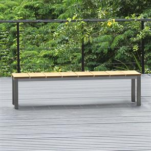 Fides Gartenbank ohne Rückenlehne 180 x 45cm Zertifiziertes Teak Grade A mit Edelstahlgestell